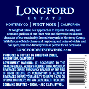 Longford Estate 2018 Pinot Noir Back Label
