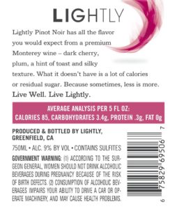 Lightly 2018 Pinot Noir Back Label