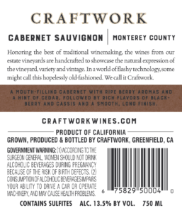 Craftwork 2018 Cabernet Sauvignon Back Label – transp