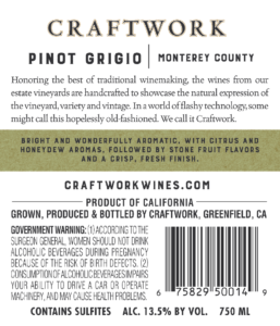 Craftwork 2019 Pinot Grigio Back Label – transp