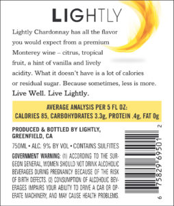 Lightly 2019 Chardonnay Back Label