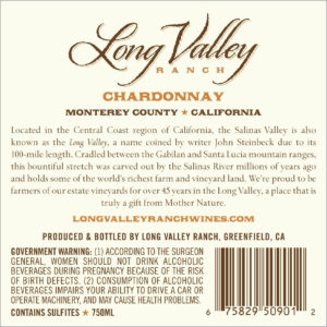 Long Valley Ranch 2018 Chardonnay Back Label