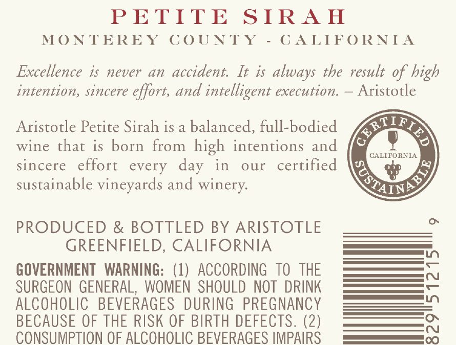 Aristotle 2019 Petite Sirah Back Label -high res