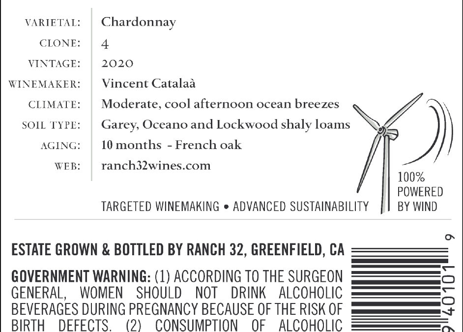 Ranch 32 2020 Chardonnay Back label | SFW Media