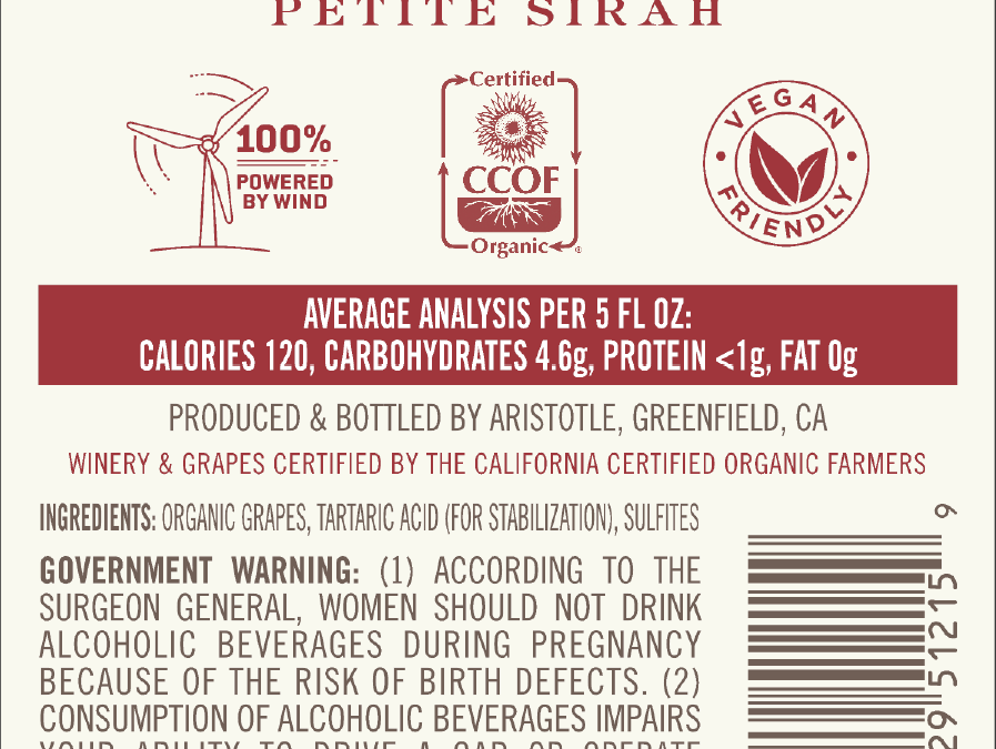 Aristotle 2021 Petite Sirah Organic back label -transp