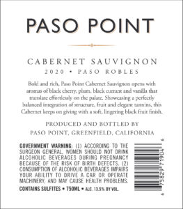 Paso Point 2020 Cabernet Sauvignon back label -high res