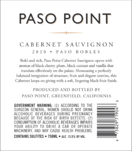 Paso Point 2020 Cabernet Sauvignon back label -transp