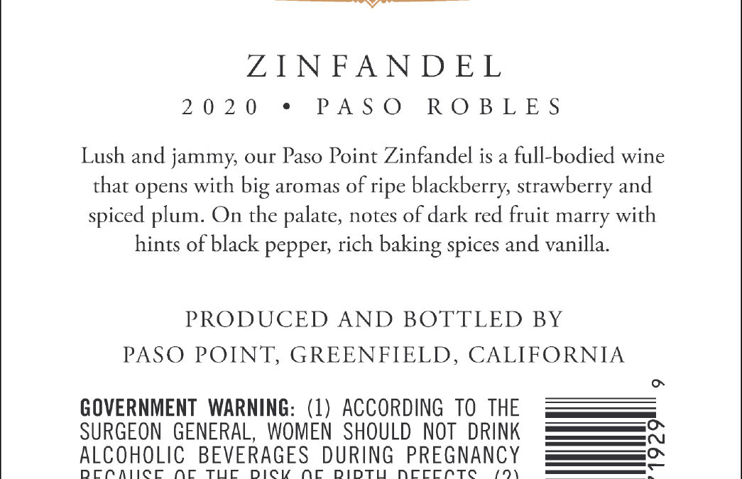 Paso Point 2020 Zinfandel back label -high res