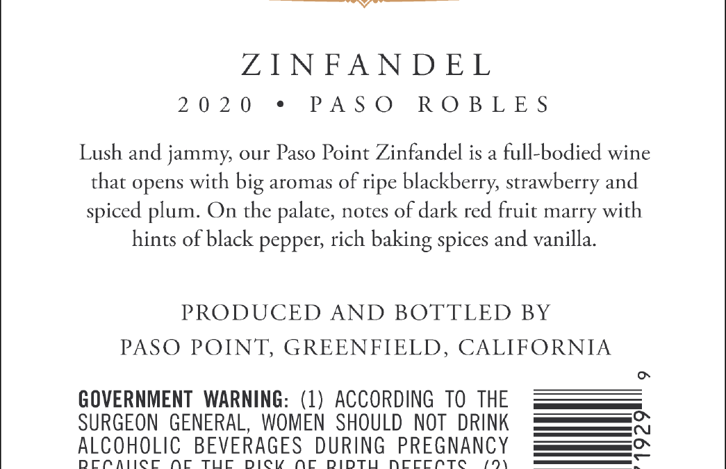 Paso Point 2020 Zinfandel back label -transp